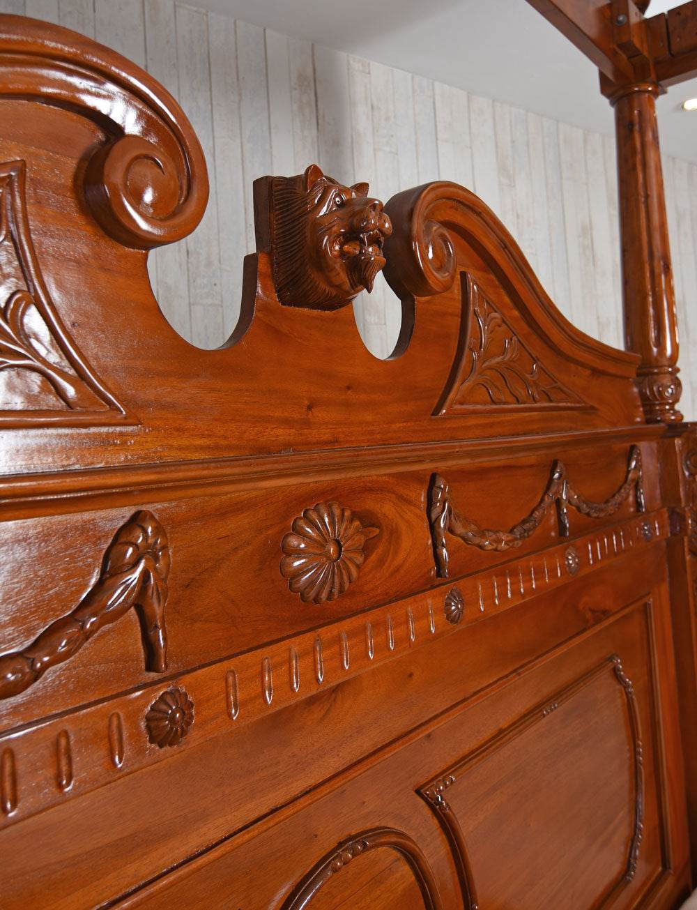 Himmelbett Antik Ehebett Löwenbett Mahagoni Massivholz 180x200cm - Palo24