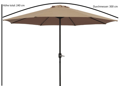 Ombrellone da mercato in alluminio 300cm, tortora, con manovella