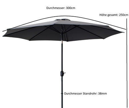 Marktschirm Aluminium 300cm, grau, mit Kurbel