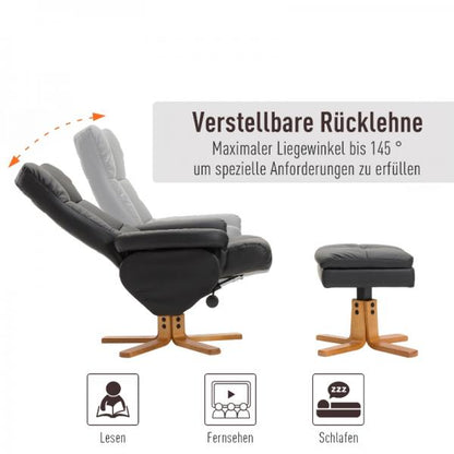 Relaxsessel mit Liegefunktion 360° drehbarer Sessel PU Holzgestell Schwarz