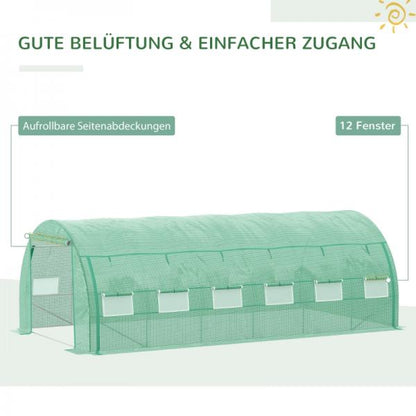 Foliengewächshaus Polytunnel 6 x 3 x 2 m begehbares Gewächshaus Folientunnel Treibhaus UV-Schutz Grün