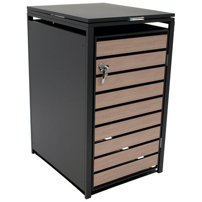 Contenitore per immondizia 66x80x116cm per bidoni da 120 e 240 litri, acciaio antracite con ante effetto legno