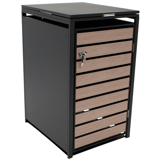 Mülltonnenbox 66x80x116cm für Tonnen 120 und 240 Liter, Stahl anthrazit mit Türen Holzoptik