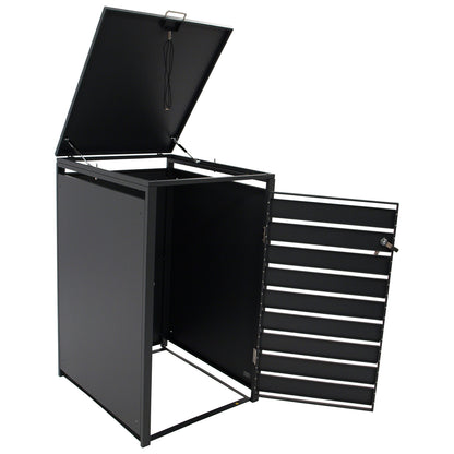 Contenitore per immondizia 66x80x116cm per bidoni da 120 e 240 litri, acciaio antracite con ante effetto legno