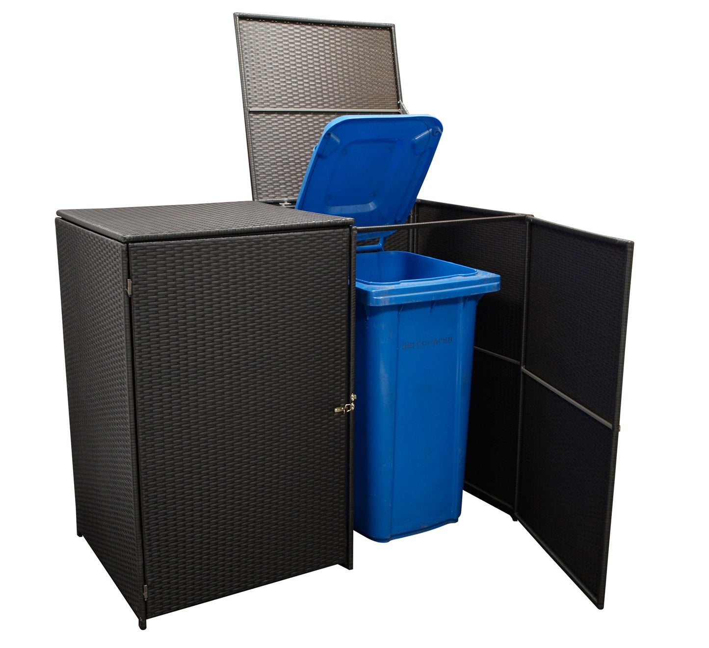 Mülltonnenbox 78x150x123cm für 2 Tonnen bis 240 Liter, Stahl + Polyrattan mocca