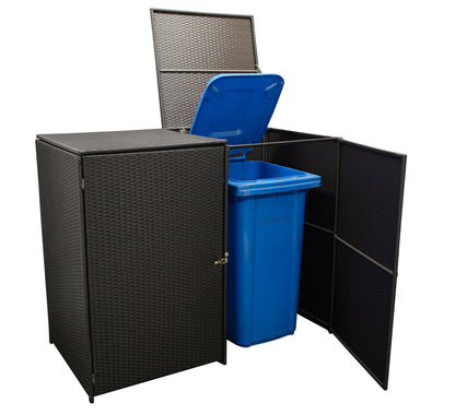 Mülltonnenbox 78x150x123cm für 2 Tonnen bis 240 Liter, Stahl + Polyrattan mocca