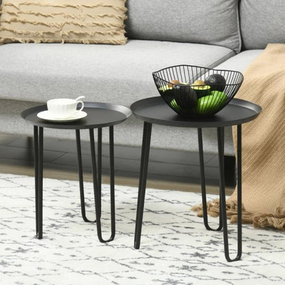 Ensemble de 2 tables d'appoint au design Scandi, tables basses, empilables, noir