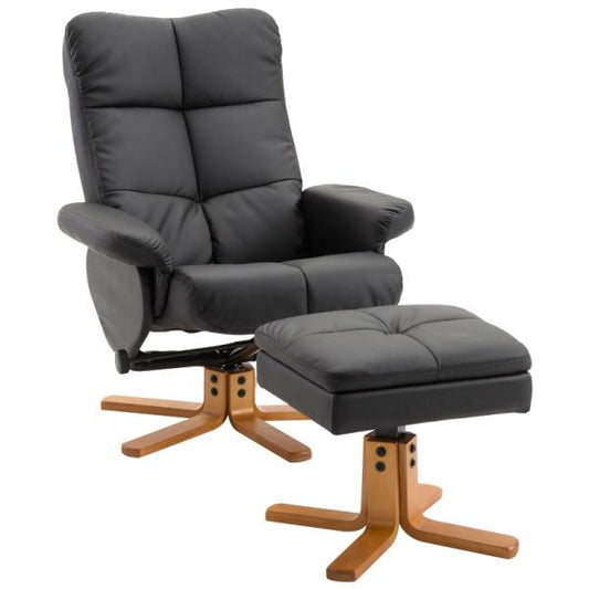 Poltrona relax con funzione reclinabile Poltrona girevole a 360° Struttura in legno PU nero