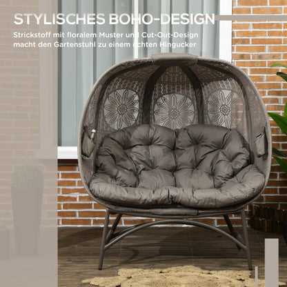 Gartenstuhl für 2 Personen, klappbar, großes Sitzkissen, Stahlrahmen, Farbe: Sand