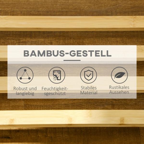 Garderobe aus Bambus, Kleiderhaken, Kleiderstange, Hosenständer, 1 Ablage, 4 Rollen, Natur