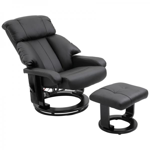 Chaise longue de relaxation avec fonction inclinable, fauteuil TV avec tabouret massage noir