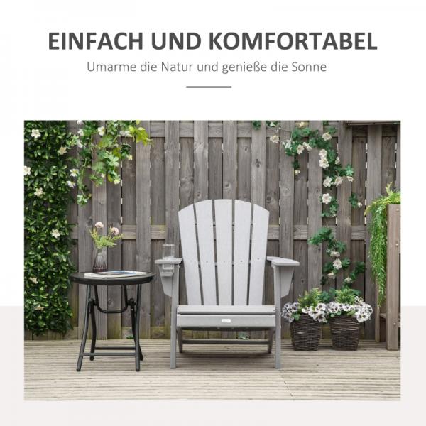 Adirondack Gartenstuhl mit Getränkehalter Gartensessel Gartenmöbel Balkonstuhl Grau Kunststoff - Palo24