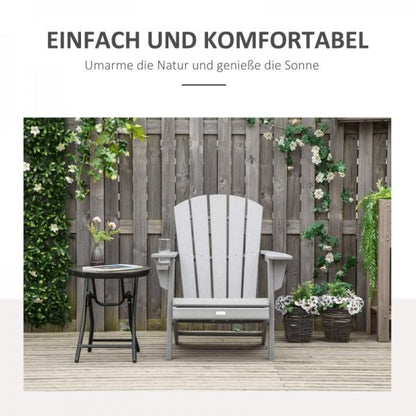 Adirondack Gartenstuhl mit Getränkehalter Gartensessel Gartenmöbel Balkonstuhl Grau Kunststoff - Palo24
