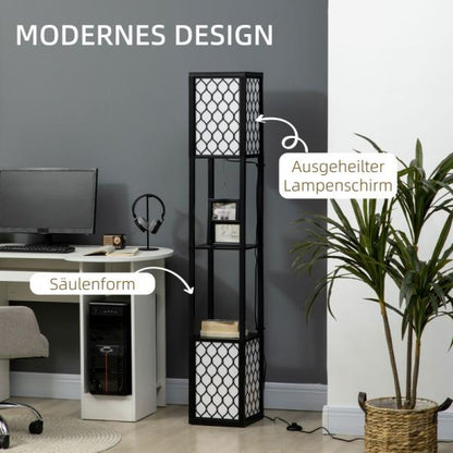 Lampadaire au design moderne, 2 étagères, interrupteur à chaînette noir + blanc