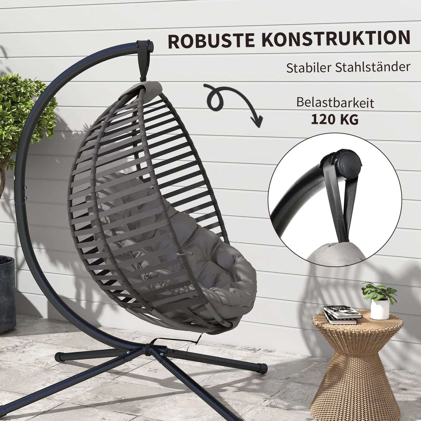 Hängesessel Hängekorb mit Gestell für 2 Personen faltbar Grau