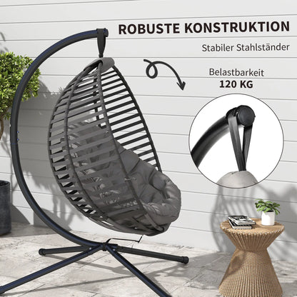 Hängesessel Hängekorb mit Gestell für 2 Personen faltbar Grau