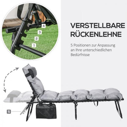 Klappliege, 5-stufig neigbare Rücklehne, Kissen, Auflage, bis 120 kg, Stahl, hellgrau - Palo24