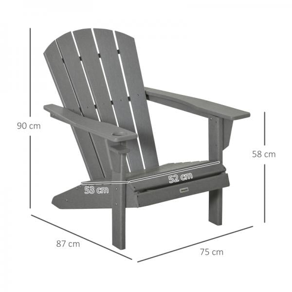 Adirondack Gartenstuhl mit Getränkehalter Gartensessel Gartenmöbel Balkonstuhl Grau Kunststoff - Palo24