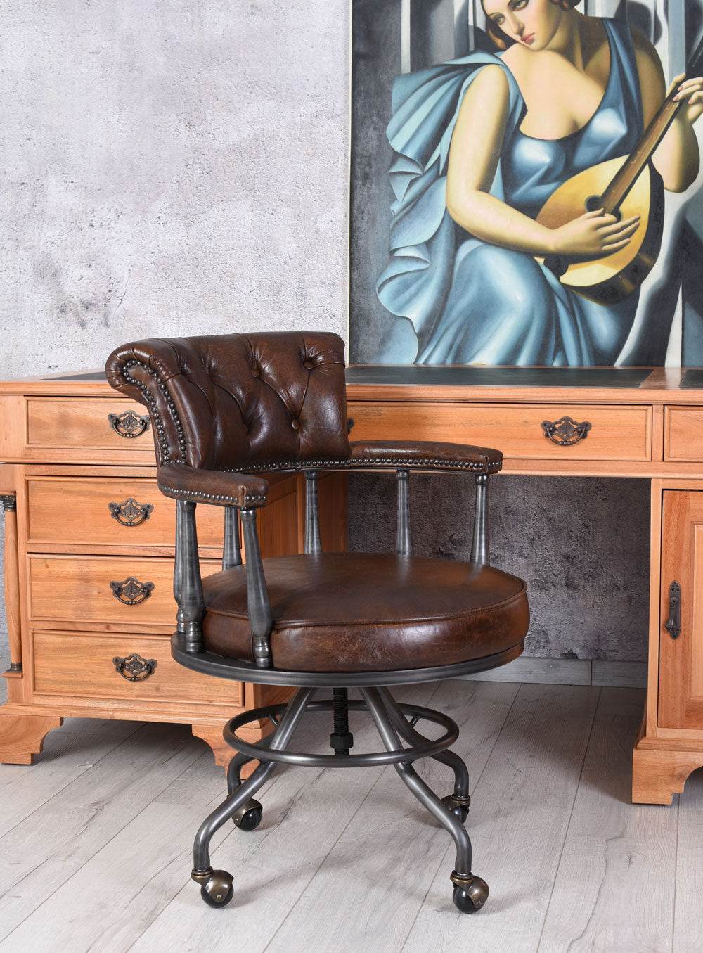 Bürostuhl Chesterfield Echtleder - Palo24