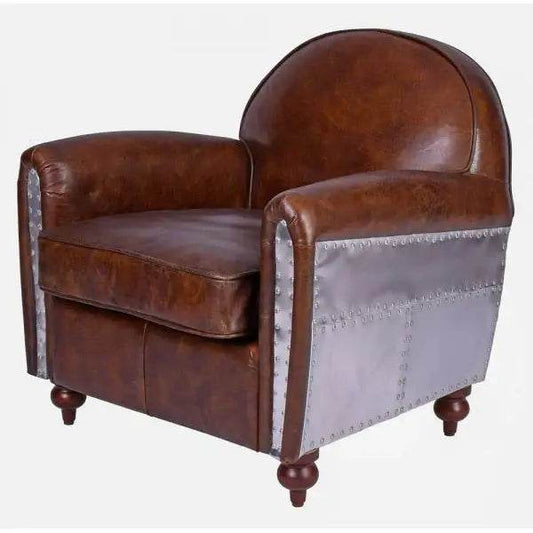 LEDERSESSEL ART DECO ALUMINIUM CLUBSESSEL FLUGZEUG ARMLEHNSESSEL - Palo24