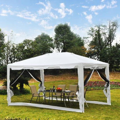 Pavillon Partyzelt Gartenpavillon Gartenzelt Festzelt mit Seitenwänden Metall PE Weiss + Schwarz 4 x 3 m