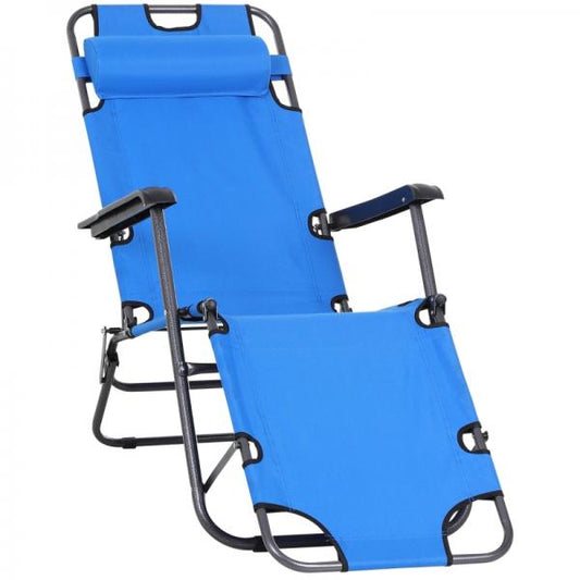 Sonnenliege Relaxliege Strandliege Gartenliege Klappbar 2-Stufig Kissen Blau