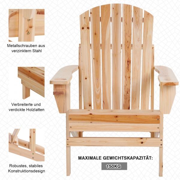 Adirondack-Gartenstuhl mit Becherhalter Gartenliege Balkonstuhl Massivholz Natur - Palo24