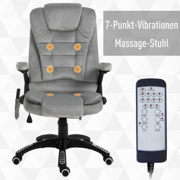 Bürostuhl mit Massagefunktion, höhenverstellbarer Chefsessel, ergonomischer Drehstuhl, PU-Räder, Grau - Palo24