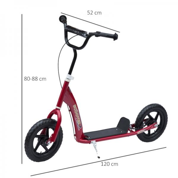 Kinderroller mit Hinterbremse Kickscooter 12 Zoll Tretroller Cityroller Kickboard Höhenverstellbar Stahl EVA Rot