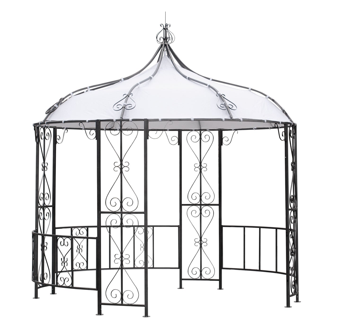 Pavillon BURMA 300cm rund, Stahl grau, Plane PVC-beschichtet weiss