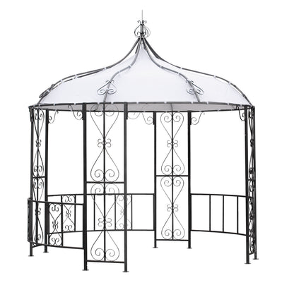 Pavillon BURMA 300cm rund, Stahl grau, Plane PVC-beschichtet weiss