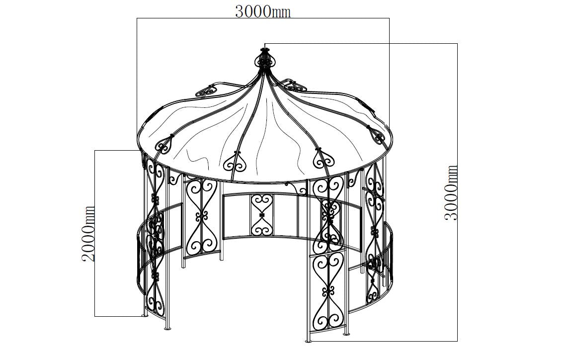 Pavillon BURMA 300cm rund, Stahl grau, Plane PVC-beschichtet weiss