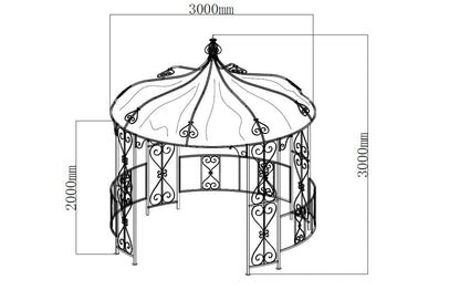Pavillon BURMA 300cm rund, Stahl grau, Plane PVC-beschichtet weiss