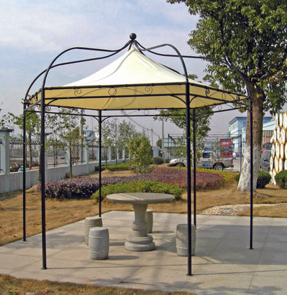 Pavillon MODENA hexagonal, acier noir, bâche enduite PVC écru