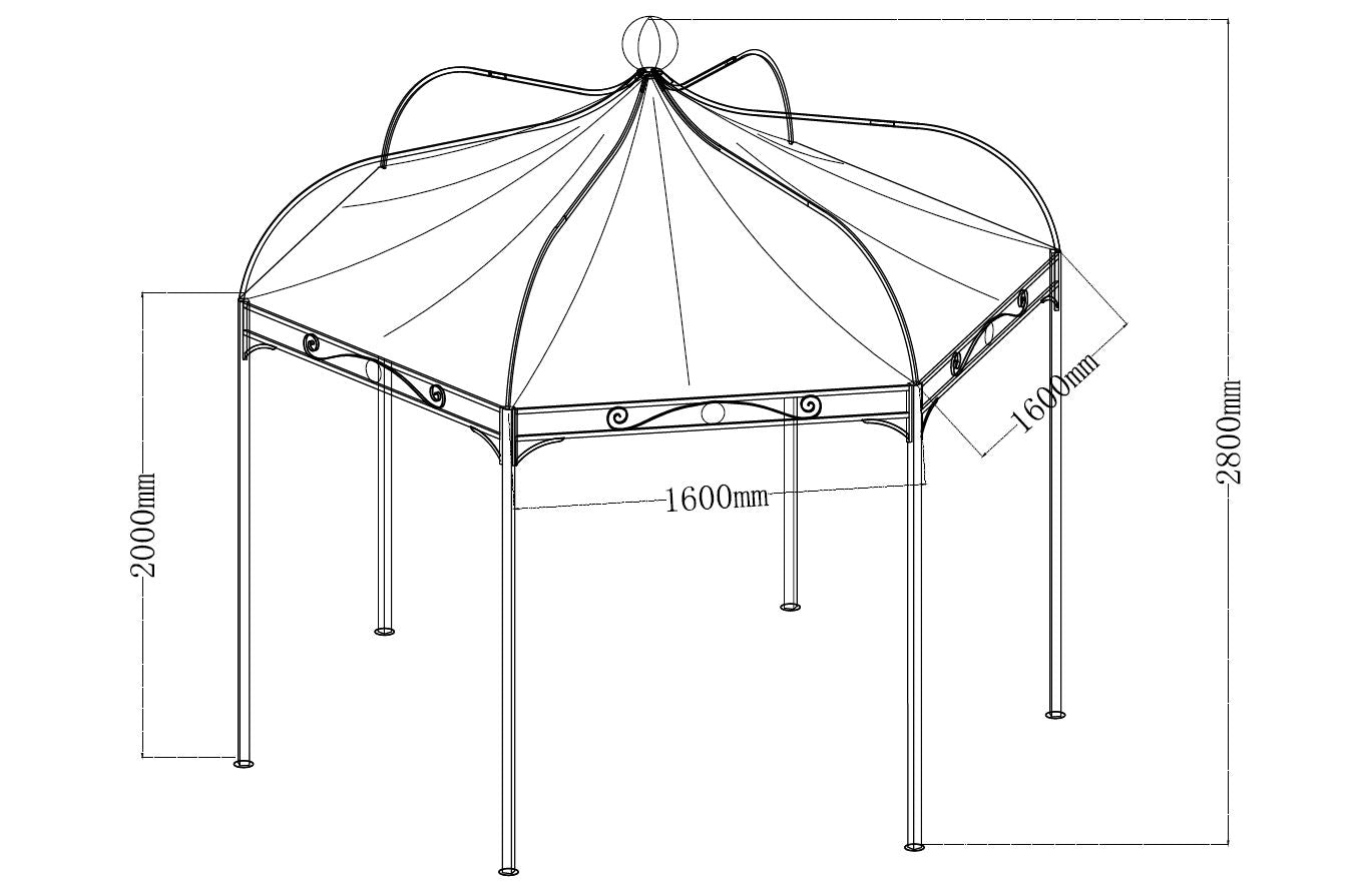 Pavillon MODENA hexagonal, acier noir, bâche enduite PVC écru