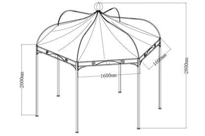 Pavillon MODENA hexagonal, acier noir, bâche enduite PVC écru