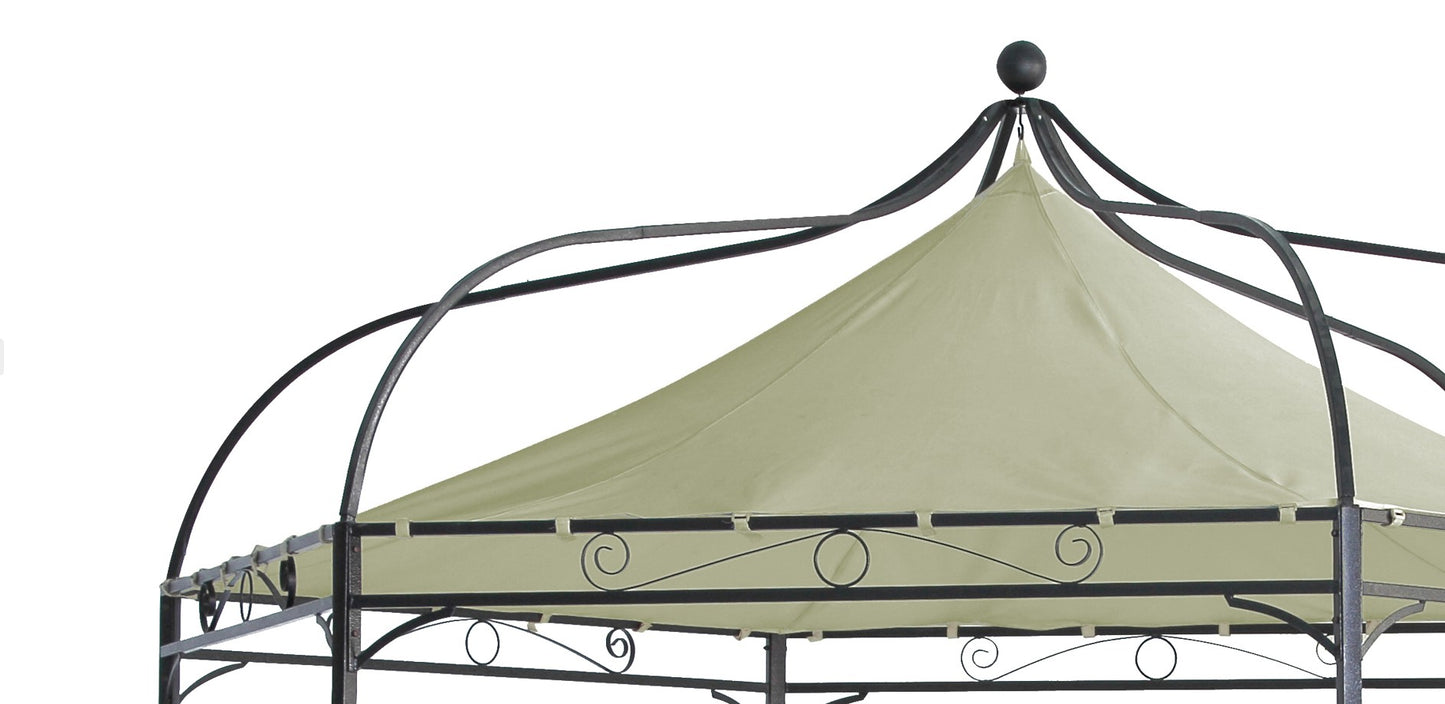 Pavillon MODENA hexagonal, acier noir, bâche enduite PVC écru