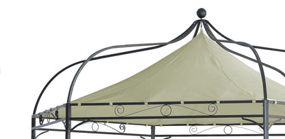 Pavillon MODENA hexagonal, acier noir, bâche enduite PVC écru