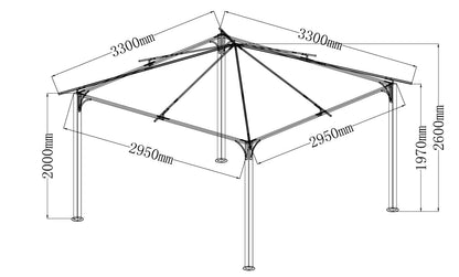 Padiglione VENEZIA 3x3 metri, acciaio nero, telo PVC spalmato écru