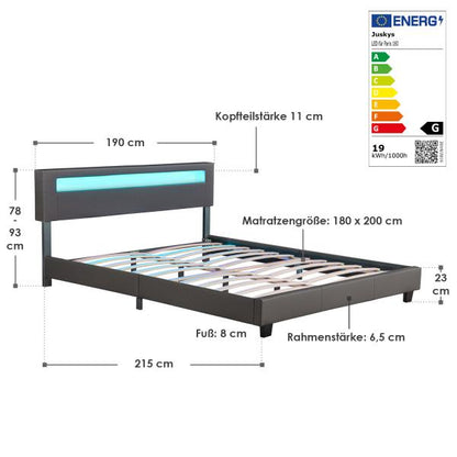 LED Polsterbett Paris 180 x 200 cm - dunkelgrau