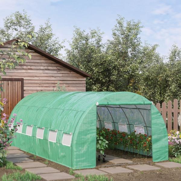 Foliengewächshaus Polytunnel 6 x 3 x 2 m begehbares Gewächshaus Folientunnel Treibhaus UV-Schutz Grün