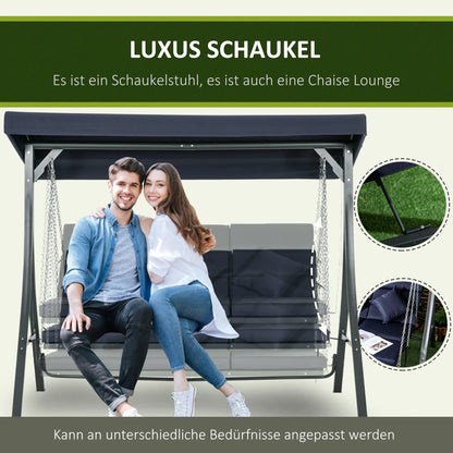 Hollywoodschaukel, für 3 Personen, verstellbares Sonnendach, bis 270 kg, dunkelblau