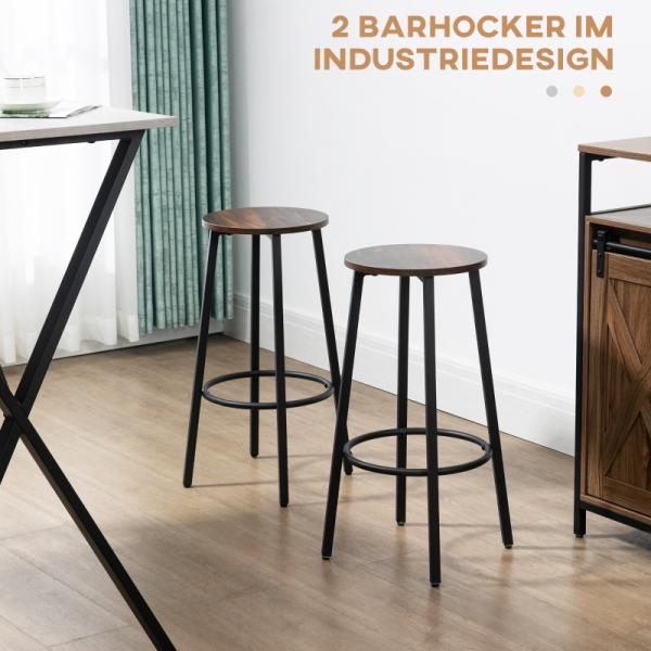 Barhocker-Set aus 2 Barstühlen im Industrial Design, Metallrahmen, Fußstütze