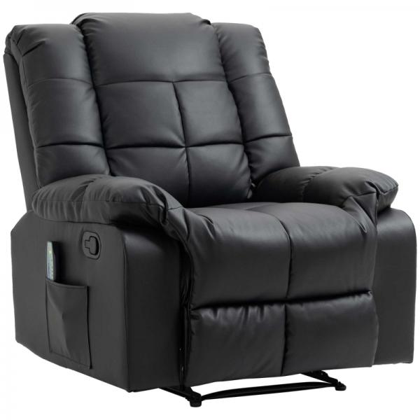 Fauteuil de massage, fauteuil de relaxation, 8 points de vibration, fonction inclinable, cuir artificiel, noir,