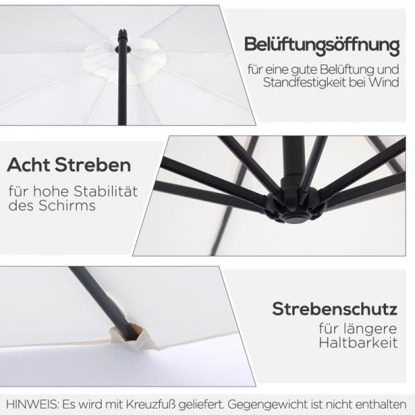 Sonnenschirm mit Kurbel Wetterbeständig 3 m x 3 m x 2,5 m Stahl Polyester Creme - Palo24