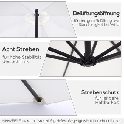 Sonnenschirm mit Kurbel Wetterbeständig 3 m x 3 m x 2,5 m Stahl Polyester Creme - Palo24