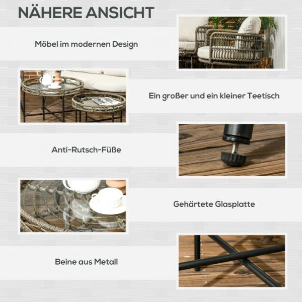 5-teiliges Gartenmöbel-Set Lounge aus PE-Rattan, 2 Sessel, 1 Sofa, 2 Beistelltisch, Boho-Stil, Braun+Grau - Palo24