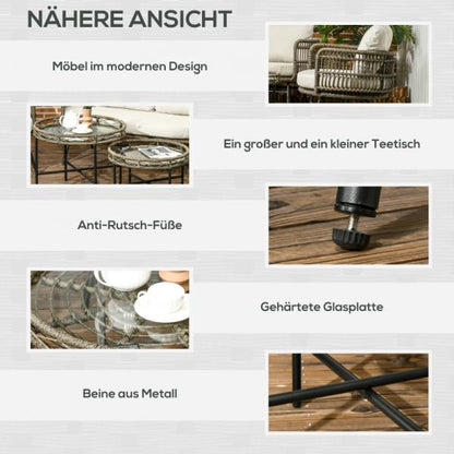 5-teiliges Gartenmöbel-Set Lounge aus PE-Rattan, 2 Sessel, 1 Sofa, 2 Beistelltisch, Boho-Stil, Braun+Grau - Palo24