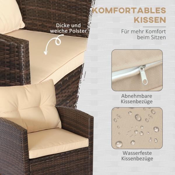 Set di mobili da giardino, 4 pezzi, 3 divani, tavolino, cuscini di seduta, struttura in alluminio, rattan artificiale, beige