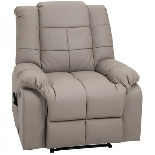 Fauteuil de massage électrique avec fonction inclinable sac PU bois métal mousse gris